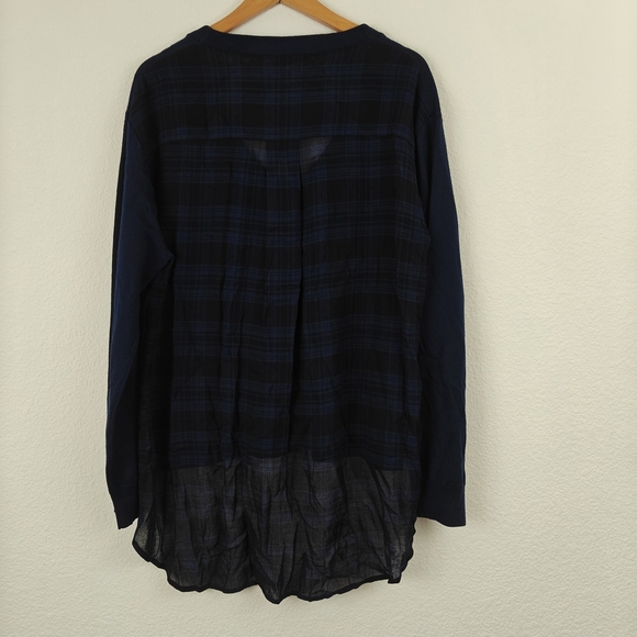 T By Alexander Wang Contrast Hi Low Hem Merino Wool Plaid V-neck Sweater M - Picture 14 of 16
